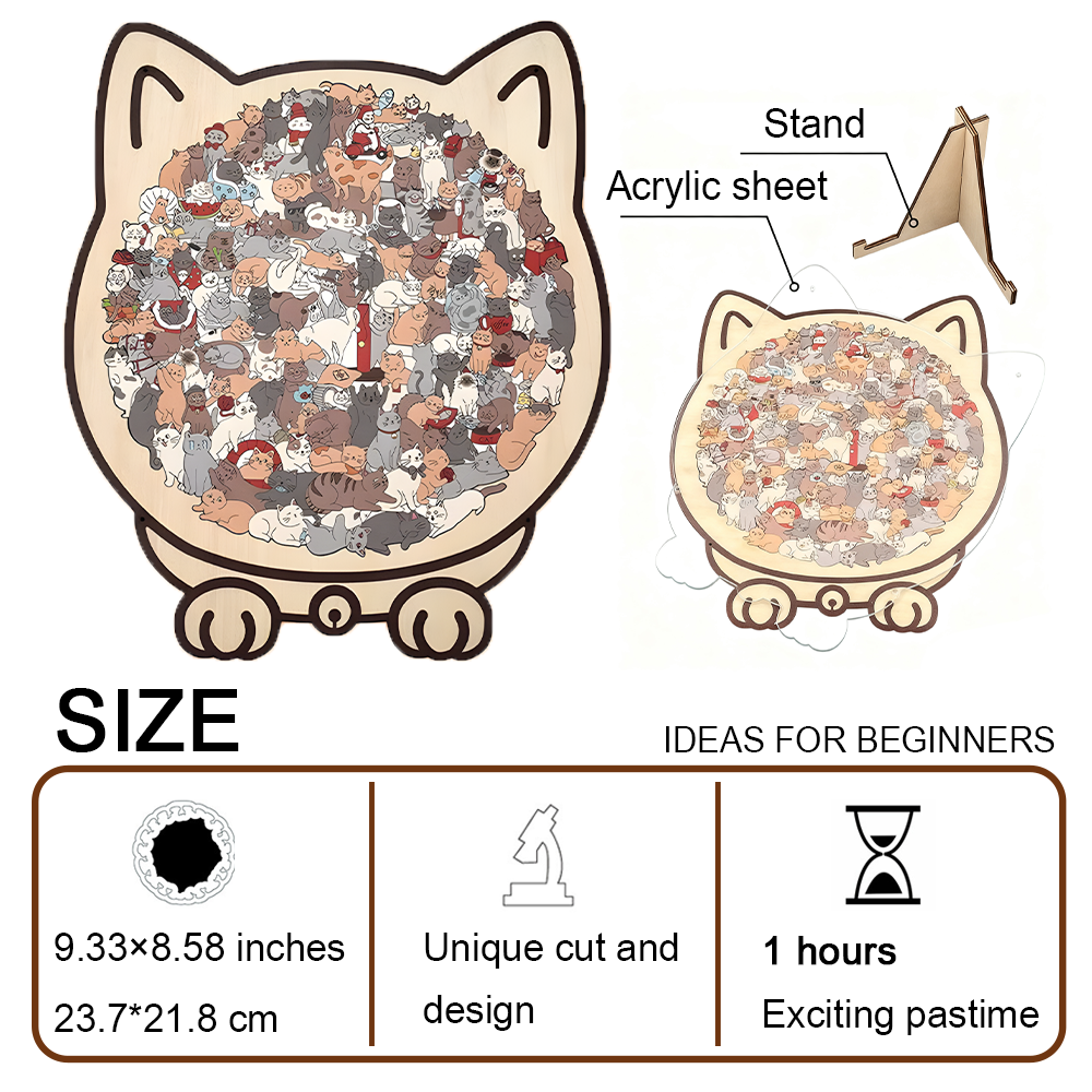135-Piece Wooden Cat-Shaped Puzzle
