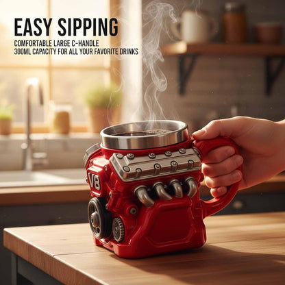 Retro Engine Coffee Mug, V8 Engines Stainless Steel Cup, Personalized Double Wall Insulation Car Mug with Handle Perfect for Father's Day, Christmas, Husband, Mechanic, Car Enthusiast