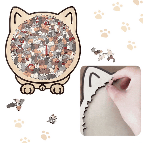 135-Piece Wooden Cat-Shaped Puzzle