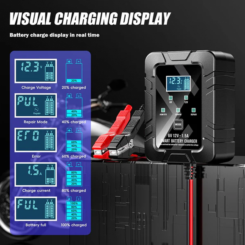 Smart Battery Charger, 6V and 12V, Battery Maintainer, For Lead-Acid & Lithium Batteries