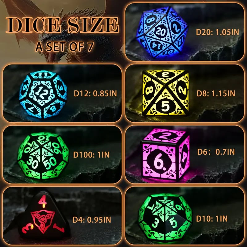 🎲Dreamy Dice for Gamers – Rechargeable RGB Light-Up DND Dice Set