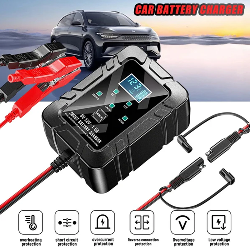 Smart Battery Charger, 6V and 12V, Battery Maintainer, For Lead-Acid & Lithium Batteries