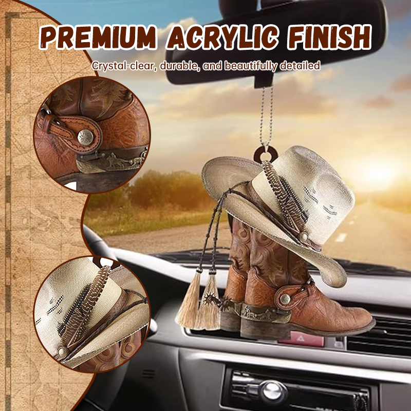 Cowboy Boot and Hat Car Rearview Mirror Pendant