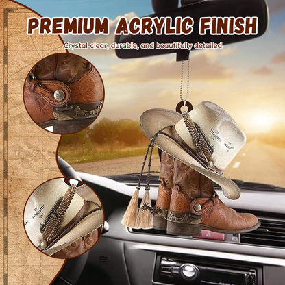 Cowboy Boot and Hat Car Rearview Mirror Pendant