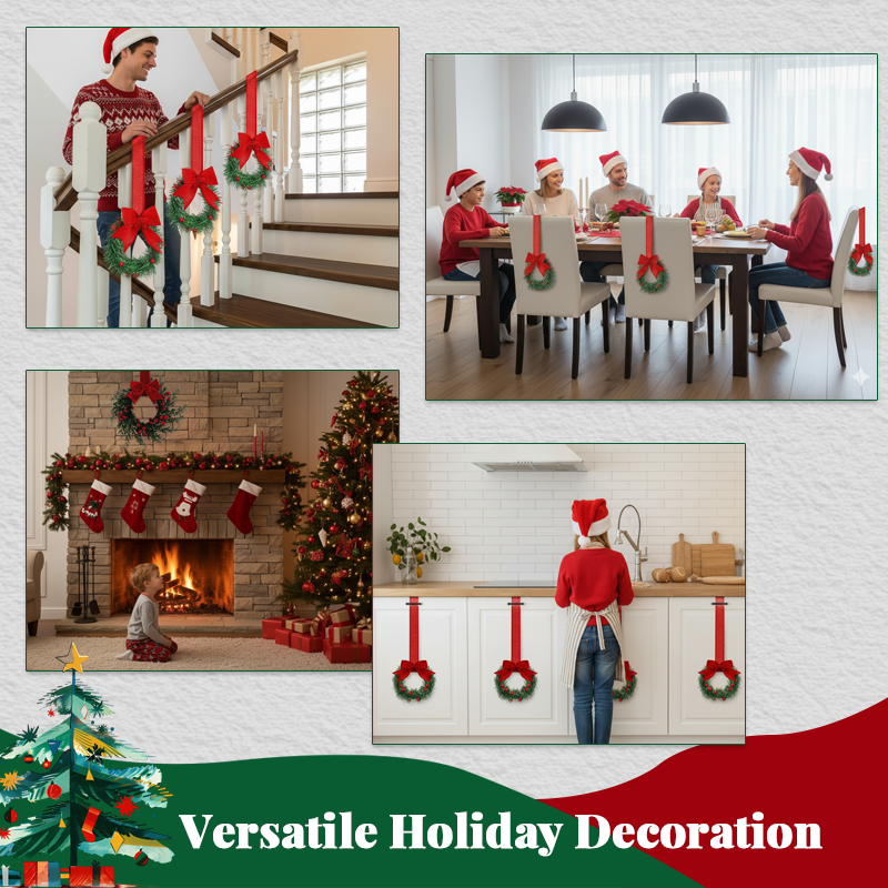 Christmas Kitchen Cabinet Wreaths with Ribbon