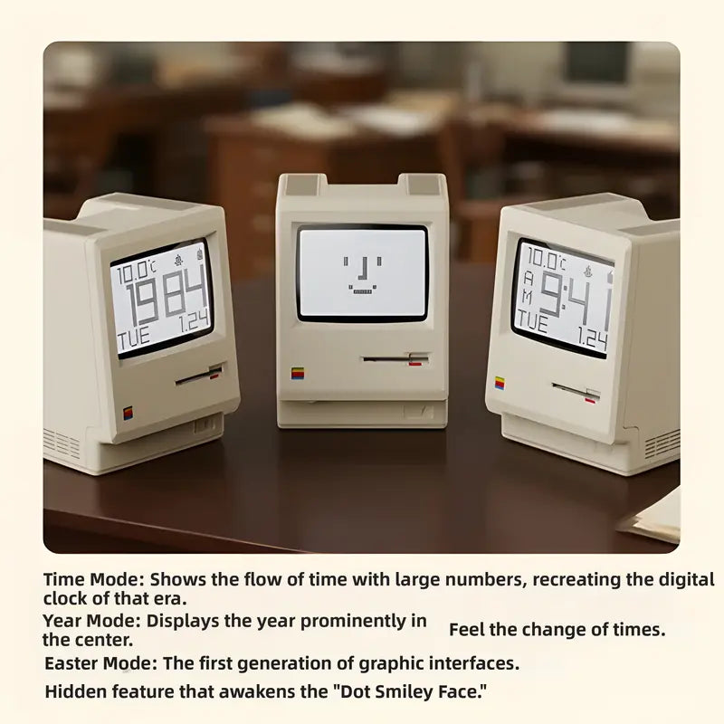 🕒 Retro Pixel Alarm Clock WB-8 (1984 Edition) - Mini Retro Computer Desktop Clock • USB-C Rechargeable