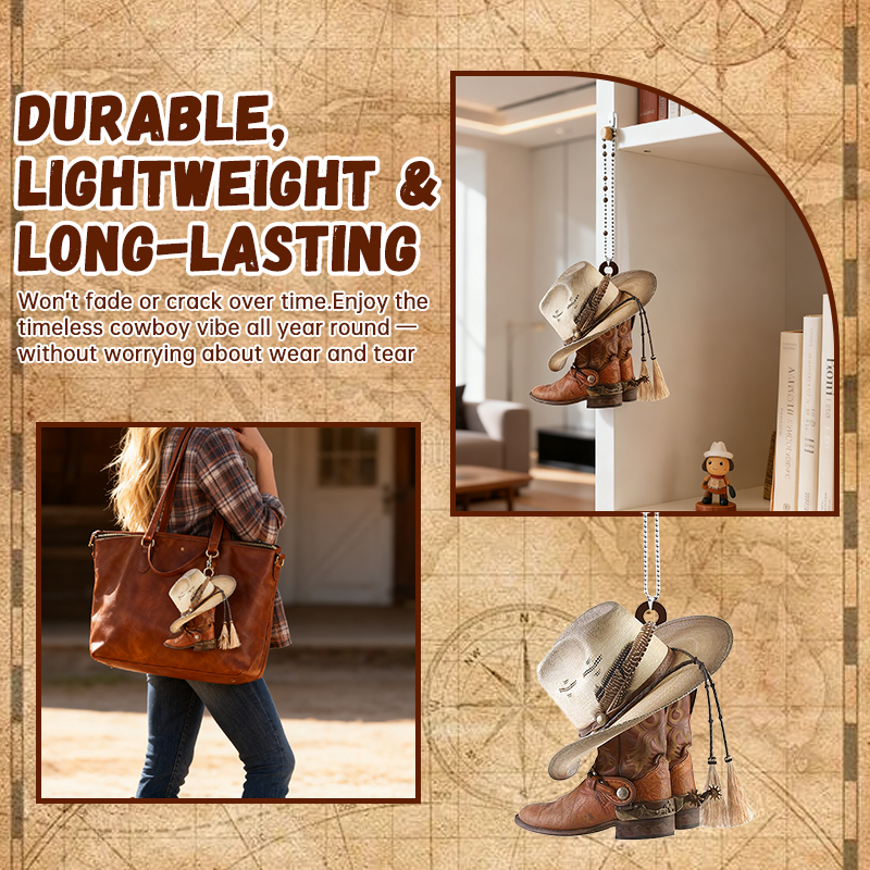 Cowboy Boot and Hat Car Rearview Mirror Pendant
