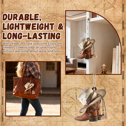 Cowboy Boot and Hat Car Rearview Mirror Pendant