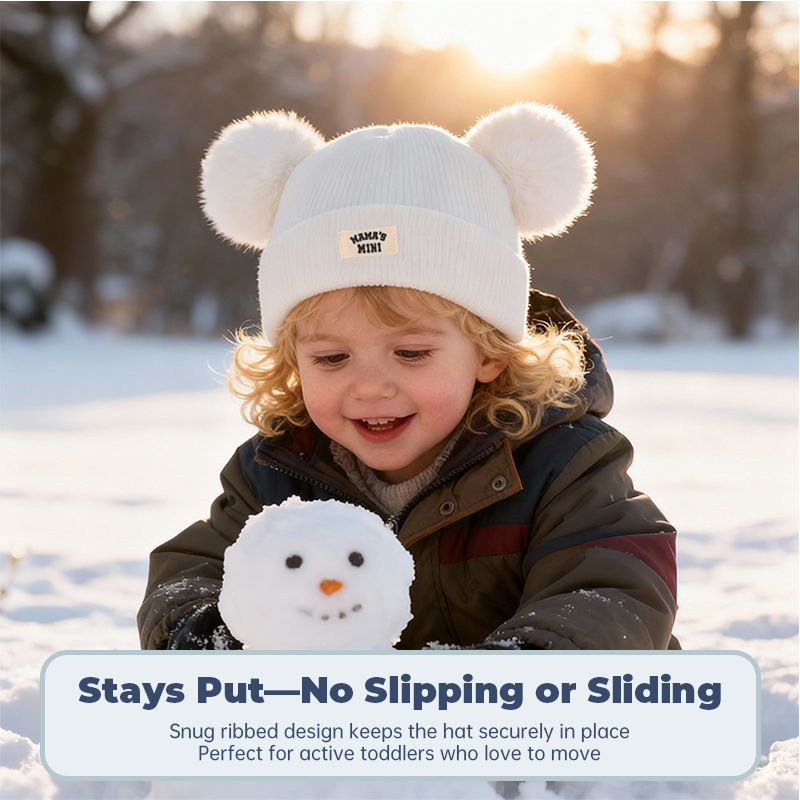 Embroidered Double Pom-pom Woolen Hat