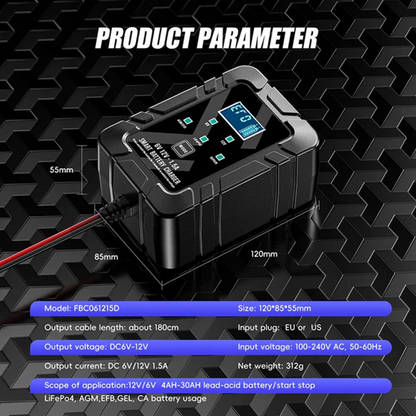 Smart Battery Charger, 6V and 12V, Battery Maintainer, For Lead-Acid & Lithium Batteries