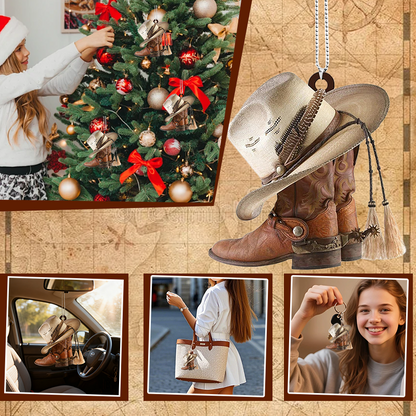 Cowboy Boot and Hat Car Rearview Mirror Pendant