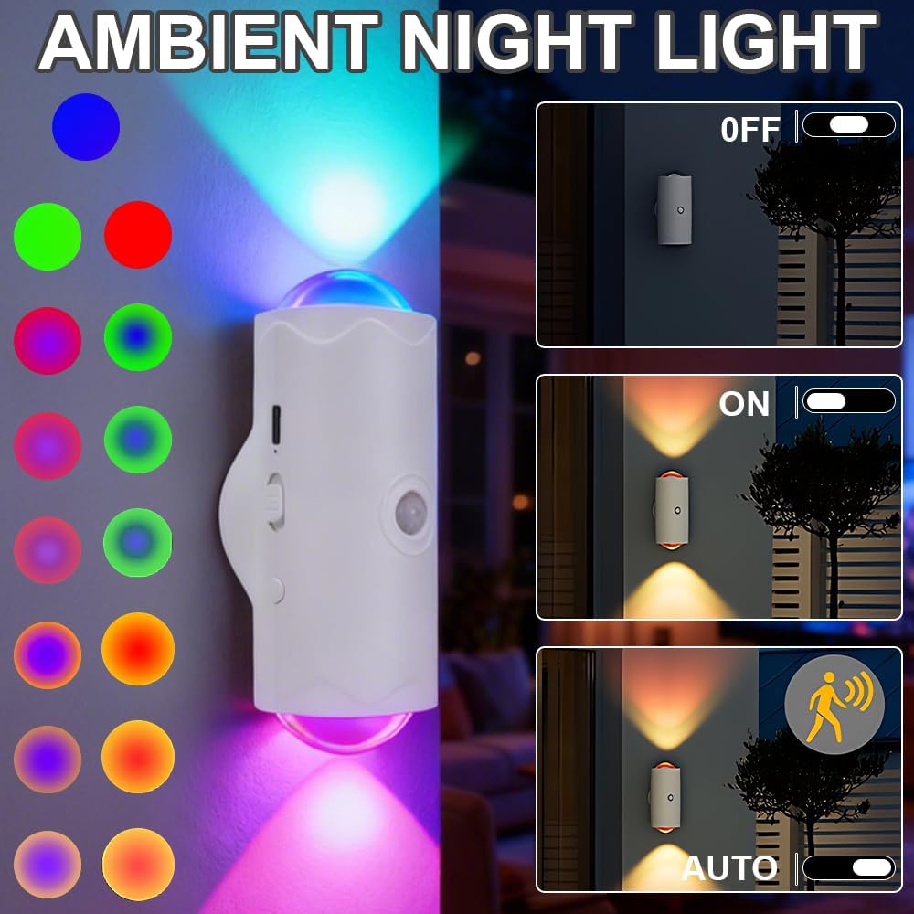 🌈 Smart Rechargeable LED Night Light with Motion Sensor