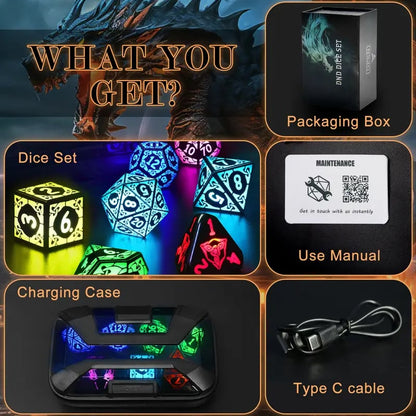 🎲Dreamy Dice for Gamers – Rechargeable RGB Light-Up DND Dice Set
