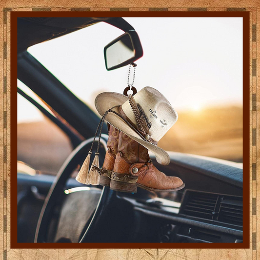 Cowboy Boot and Hat Car Rearview Mirror Pendant