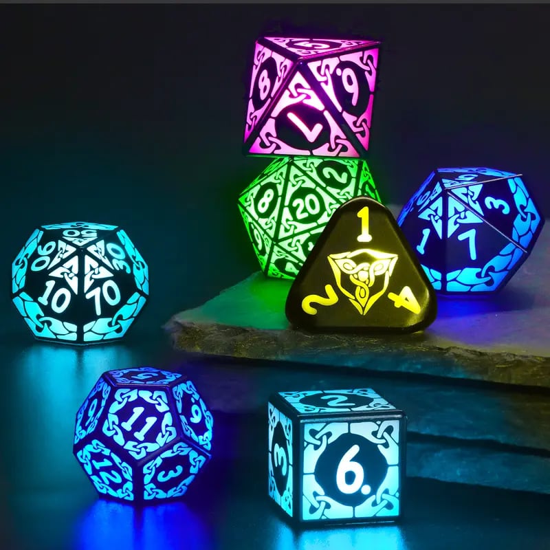 🎲Dreamy Dice for Gamers – Rechargeable RGB Light-Up DND Dice Set