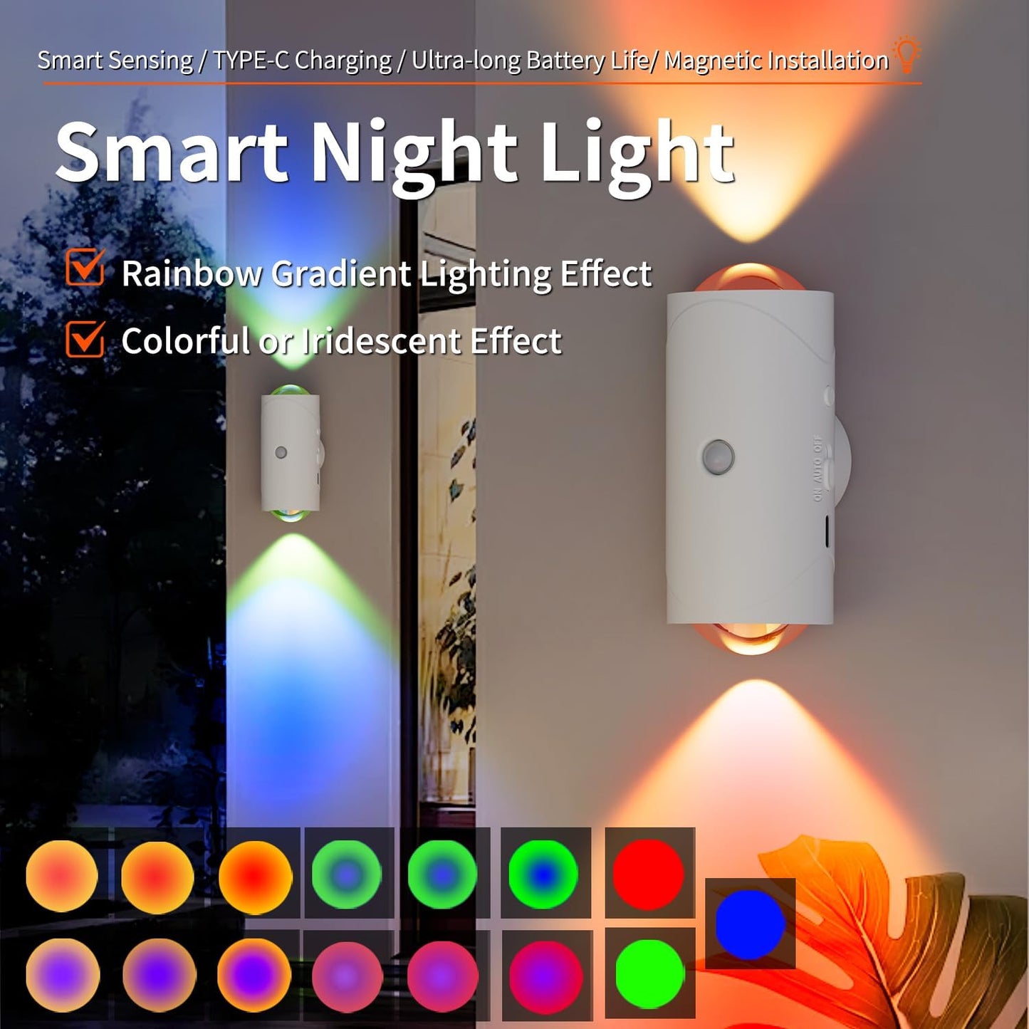 🌈 Smart Rechargeable LED Night Light with Motion Sensor