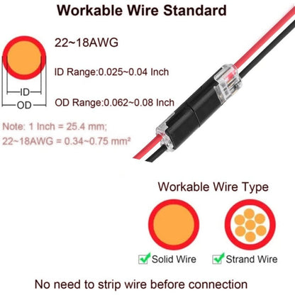 🔥🎄 Christmas Time Limited Offer -🔌2-Pin Solderless Wire Connector – Compact Plug for LED Strips & 18–22 AWG Cables