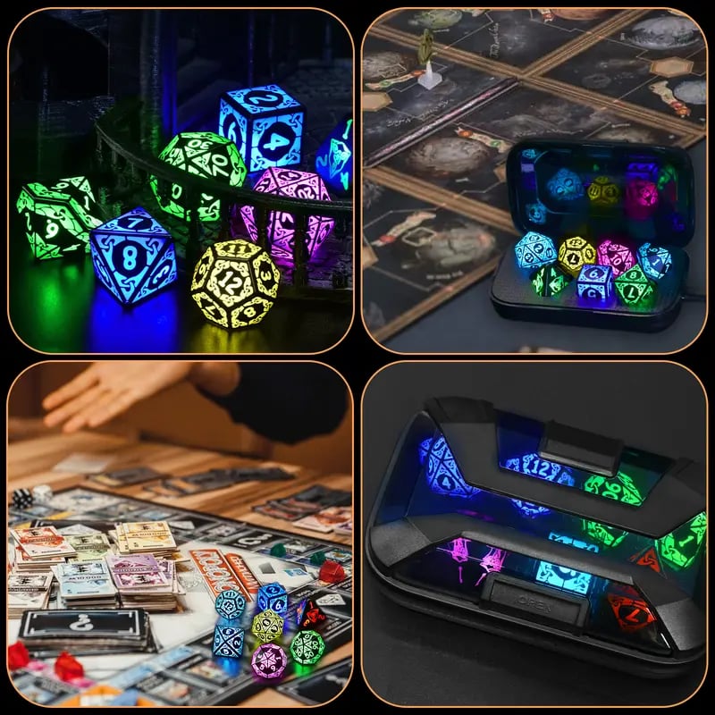 🎲Dreamy Dice for Gamers – Rechargeable RGB Light-Up DND Dice Set
