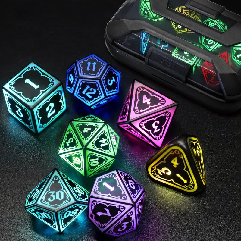 🎲Dreamy Dice for Gamers – Rechargeable RGB Light-Up DND Dice Set