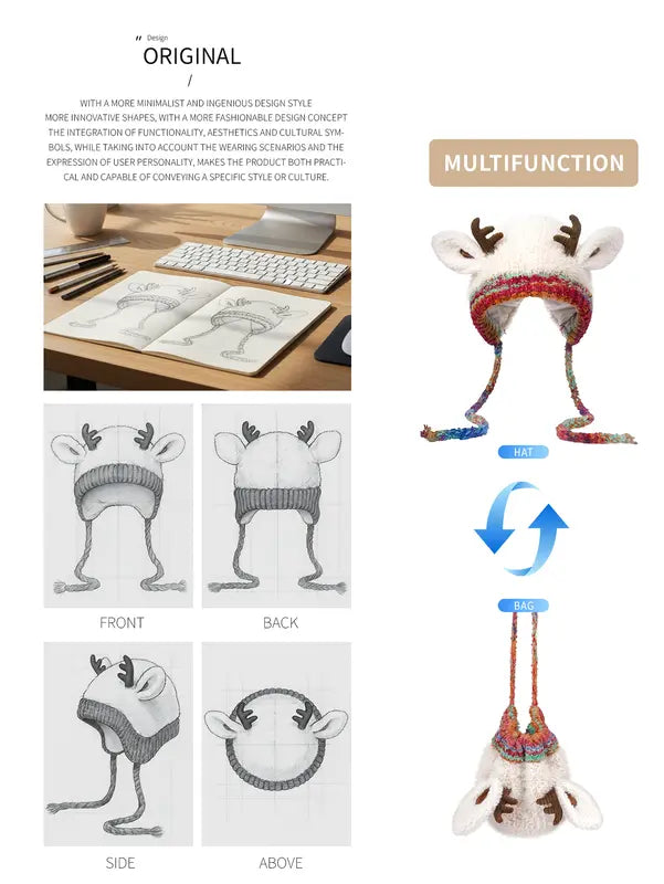 🌲Original Design Handmade Festive Christmas Antler Hat