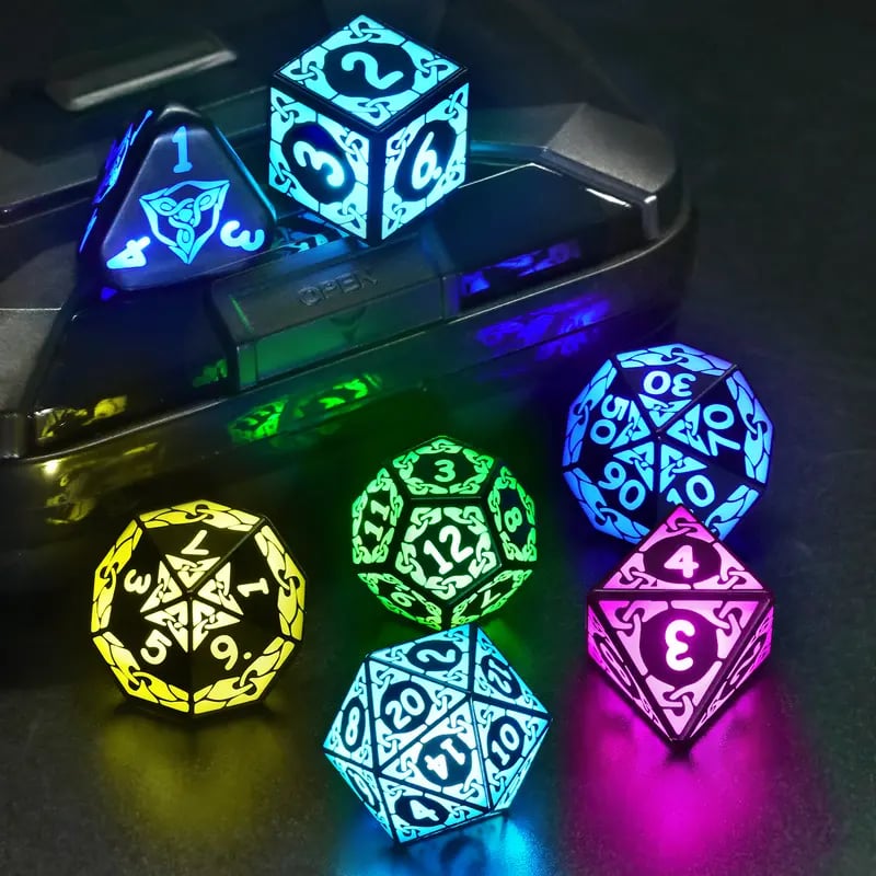🎲Dreamy Dice for Gamers – Rechargeable RGB Light-Up DND Dice Set