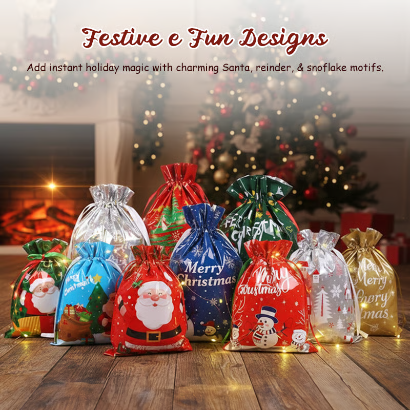 Reusable Drawstring Christmas Gift Bags