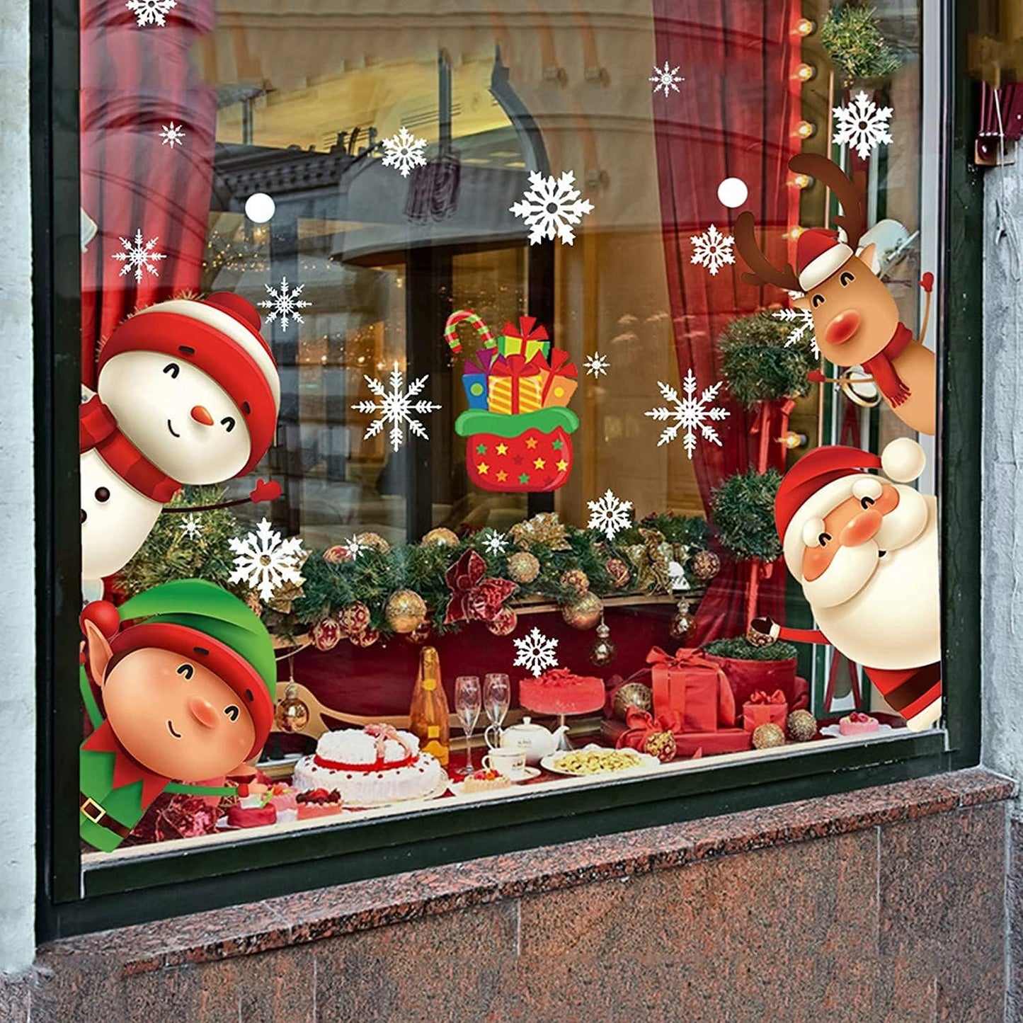 Santa Claus Reindeer Gift Window Decoration