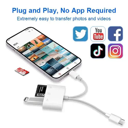 📸 5-in-1 SD Card Reader – Dual USB-C & Lightning Adapter