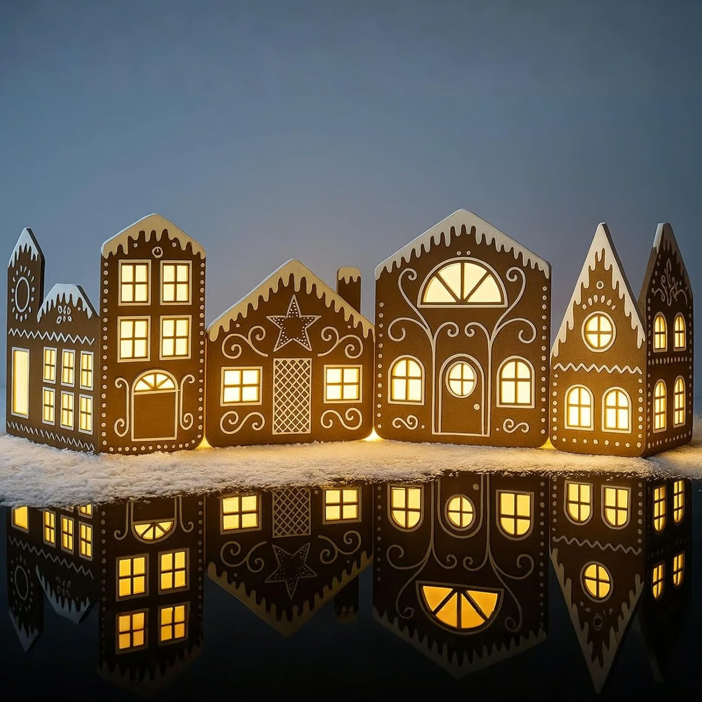 Gingerbread Village Magic（2 gingerbread house cardboards + 1 string light）