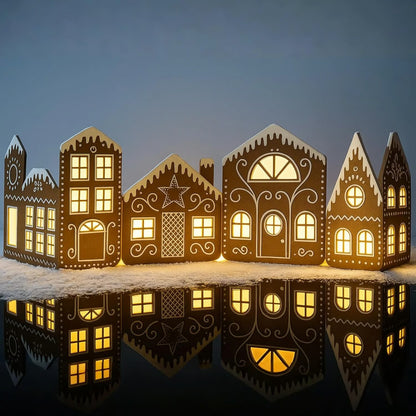 Gingerbread Village Magic（2 gingerbread house cardboards + 1 string light）