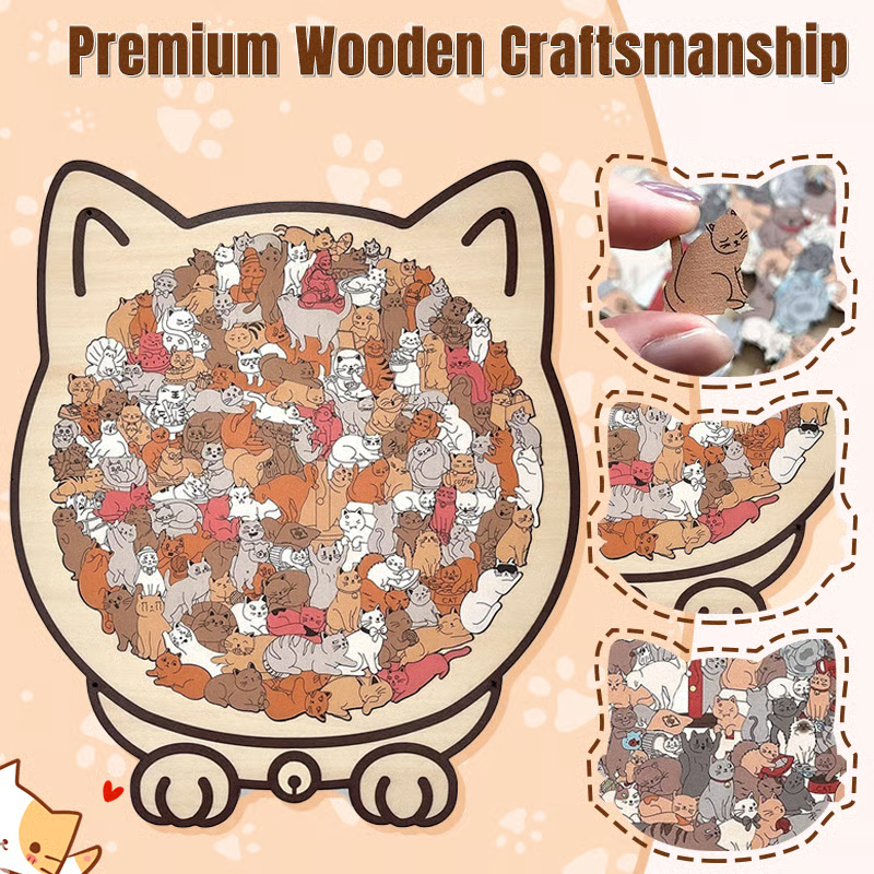 135-Piece Wooden Cat-Shaped Puzzle
