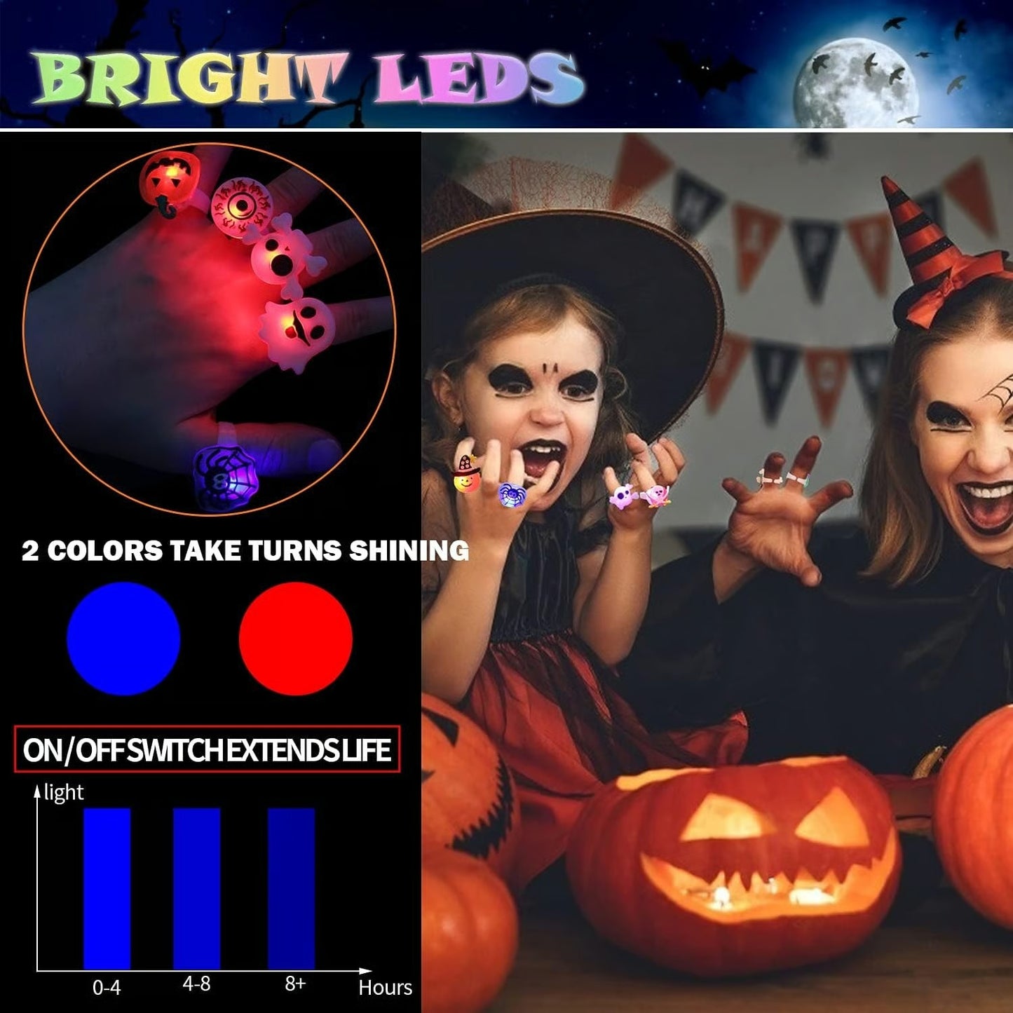 Halloween glow-in-the-dark rings（50 Pcs)