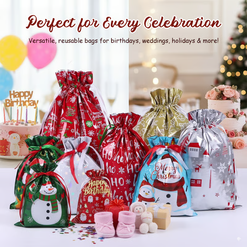 Reusable Drawstring Christmas Gift Bags