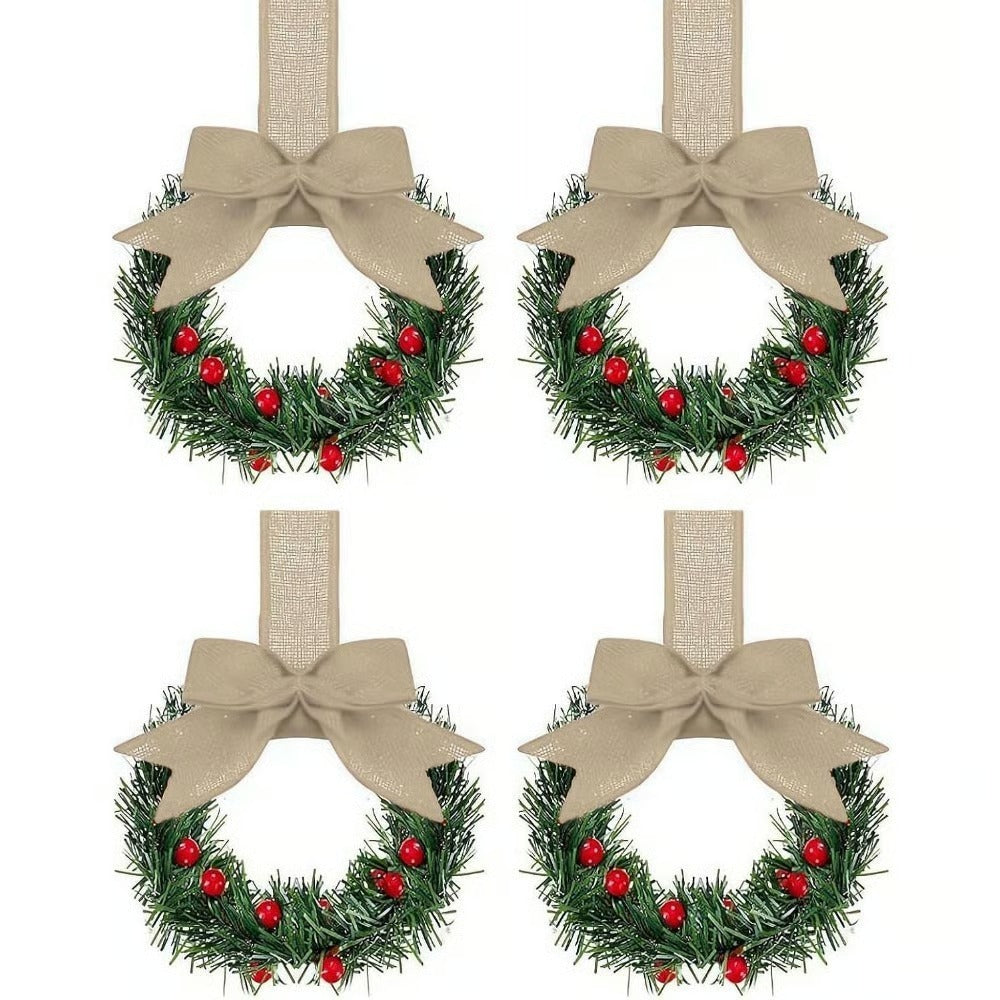 Christmas Kitchen Cabinet Wreaths with Ribbon