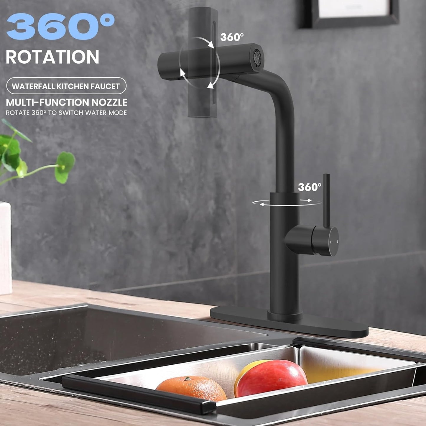 360° Rotating 4-in-1 Stainless Steel Kitchen Sink Faucet