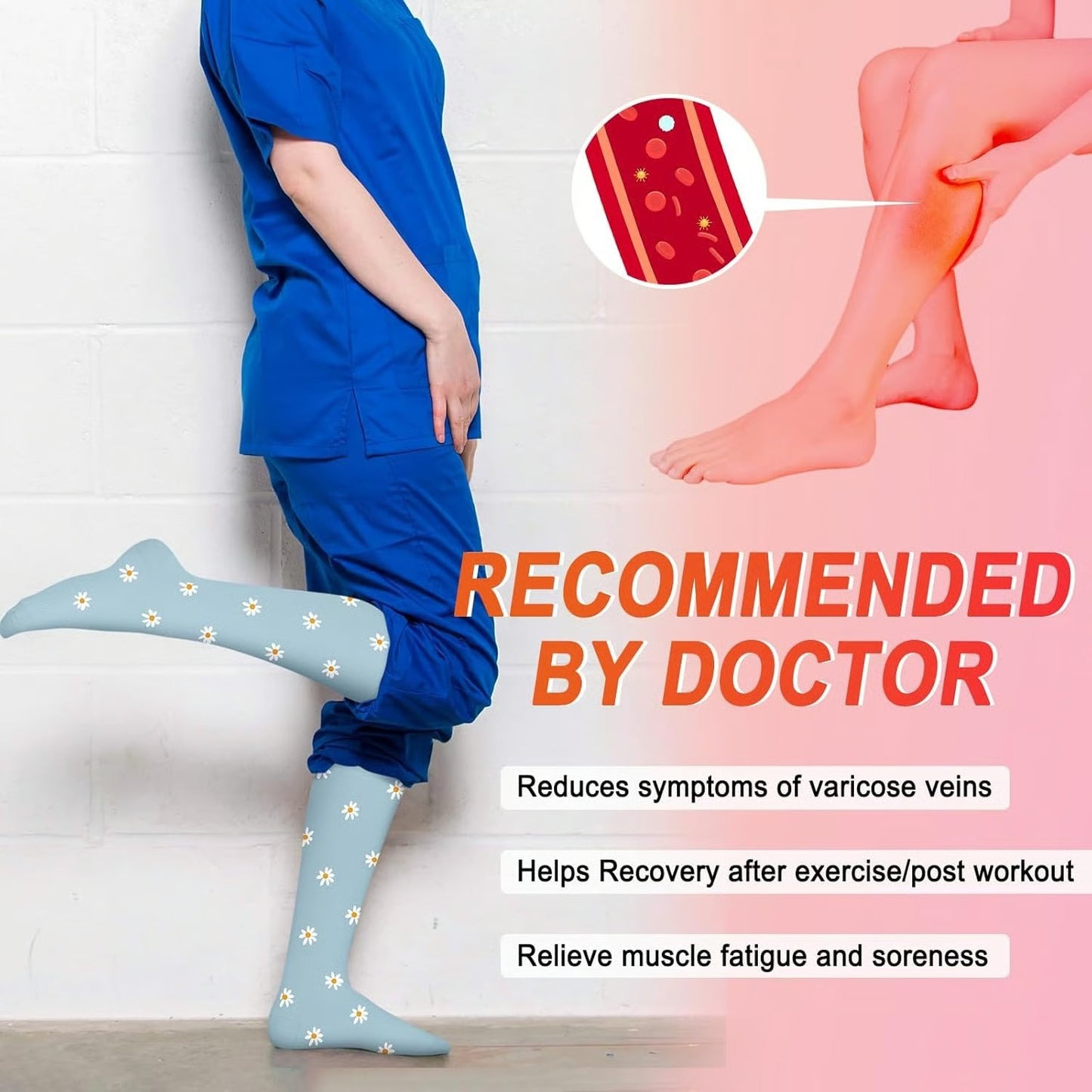 6 Pairs 15-20mmHg Graduated Support Knee High Socks