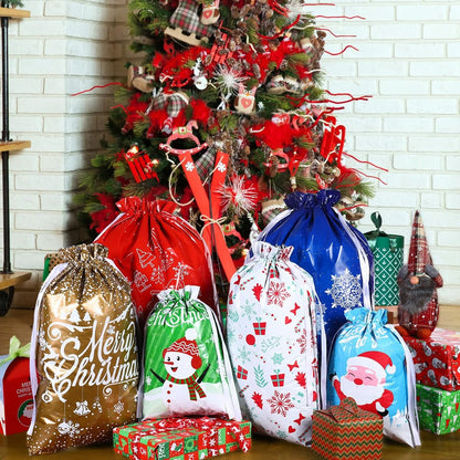 Reusable Drawstring Christmas Gift Bags