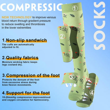 6 Pairs 15-20mmHg Graduated Support Knee High Socks
