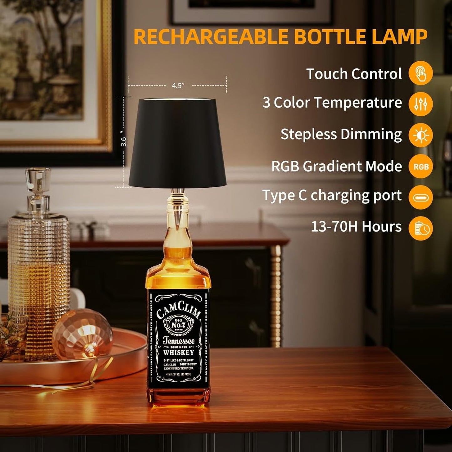 Wireless Bottle Lamp with RGB Lights