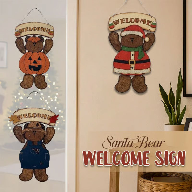 🎅🧸 Santa Bear Welcome Sign
