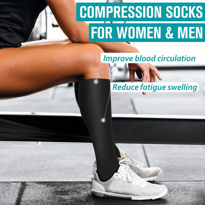 6 Pairs 15-20mmHg Graduated Support Knee High Socks