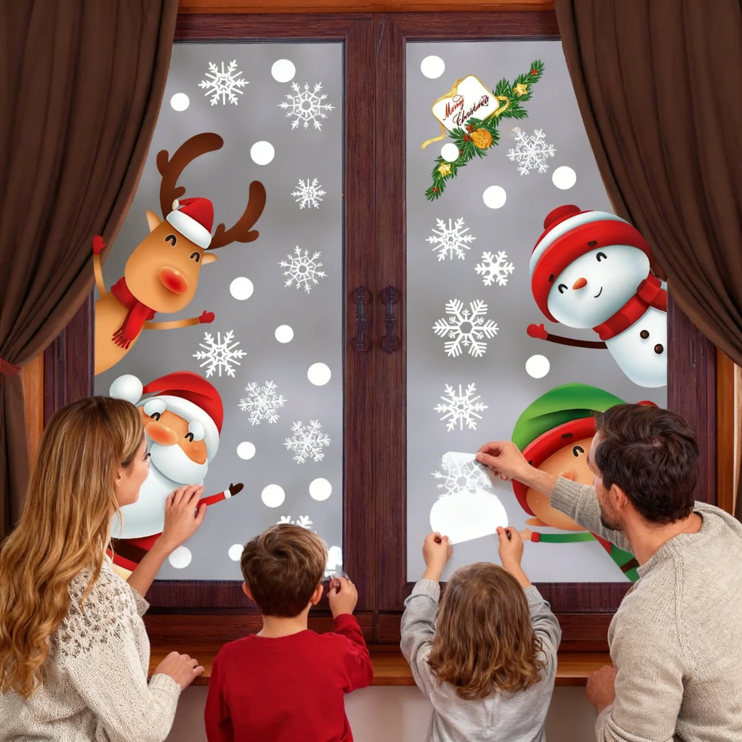 Santa Claus Reindeer Gift Window Decoration