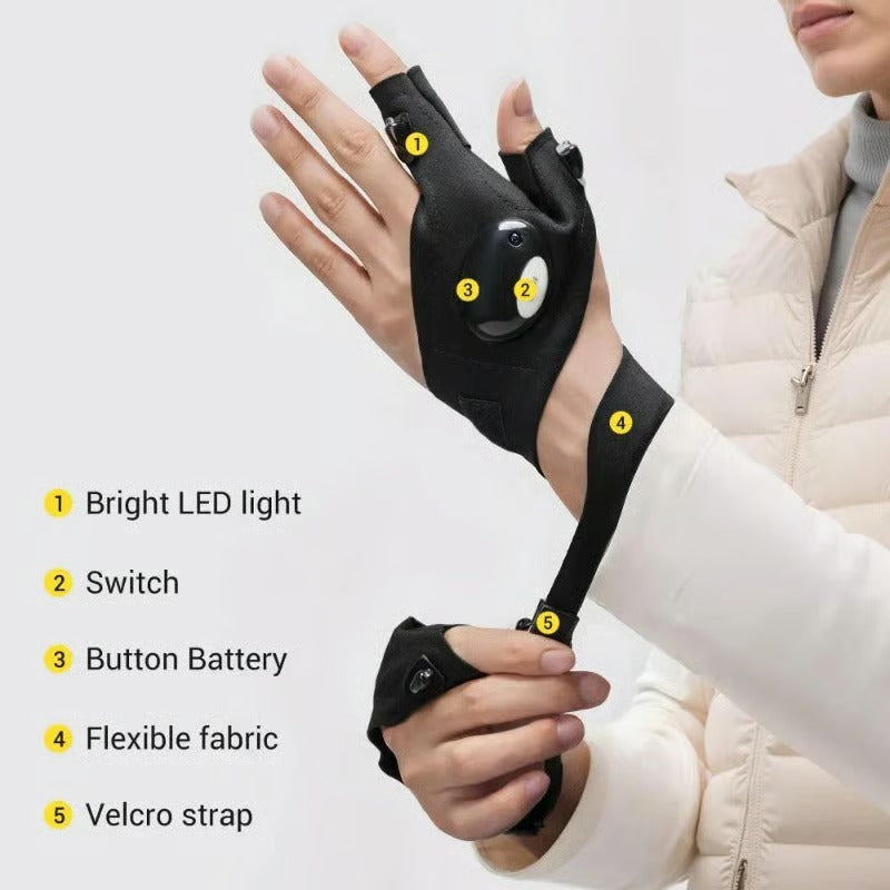 🔥🔥Hands-Free LED Half Finger Gloves