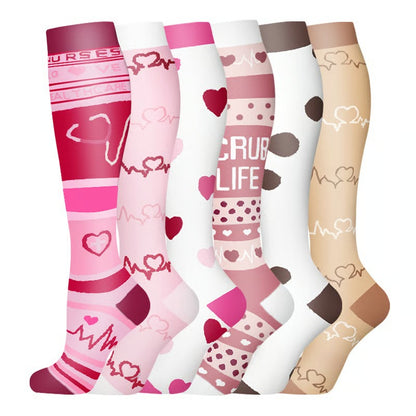 6 Pairs 15-20mmHg Graduated Support Knee High Socks