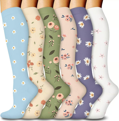 6 Pairs 15-20mmHg Graduated Support Knee High Socks