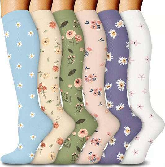 6 Pairs 15-20mmHg Graduated Support Knee High Socks