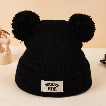 Embroidered Double Pom-pom Woolen Hat