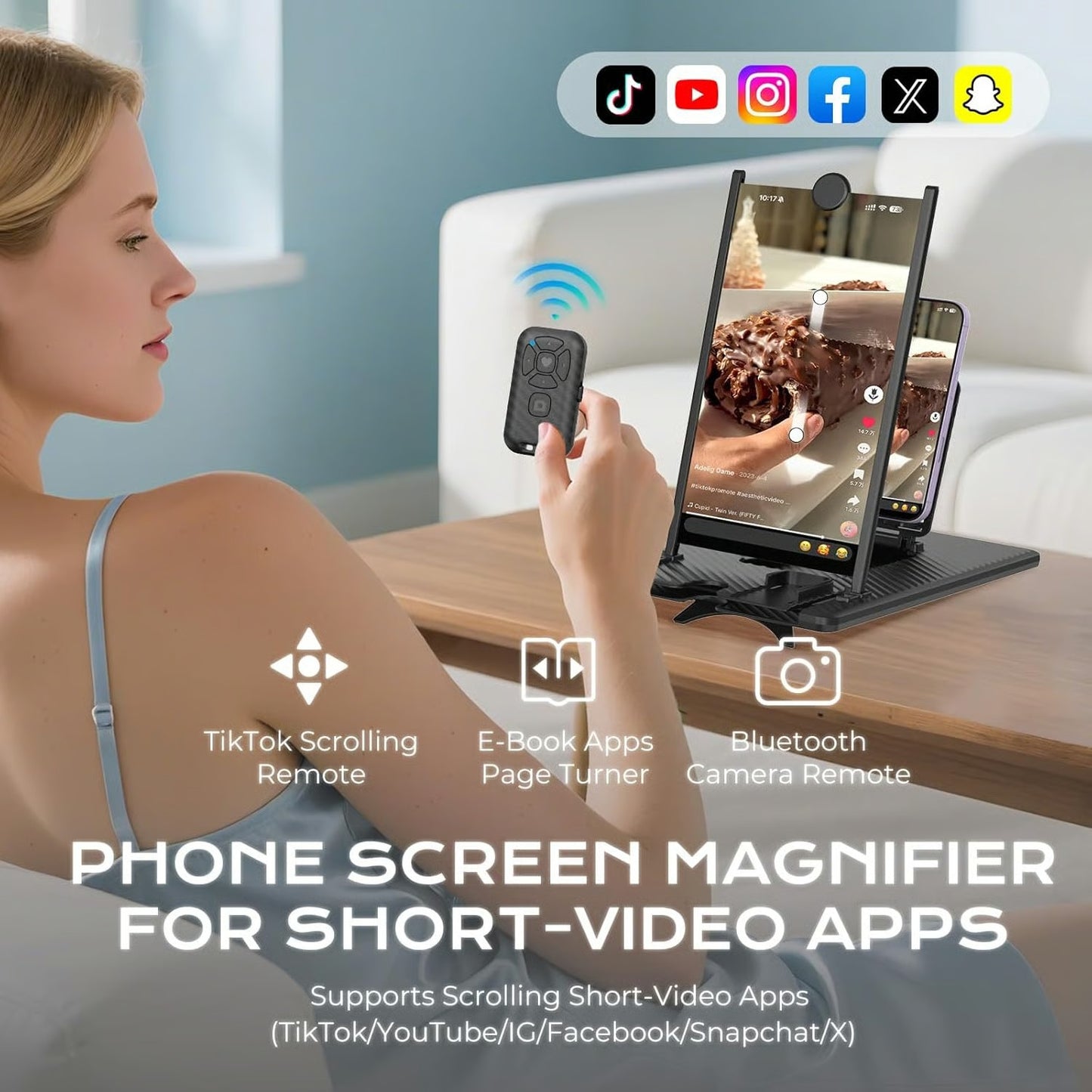 5-in-1 Vertical Phone Screen Magnifier HD with Bluetooth Remote