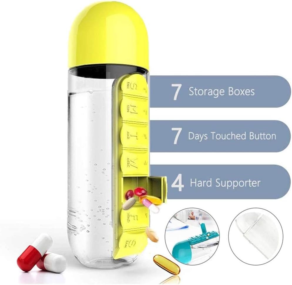 600ml 3-in-1 Portable Medication Dispenser Water Bottle