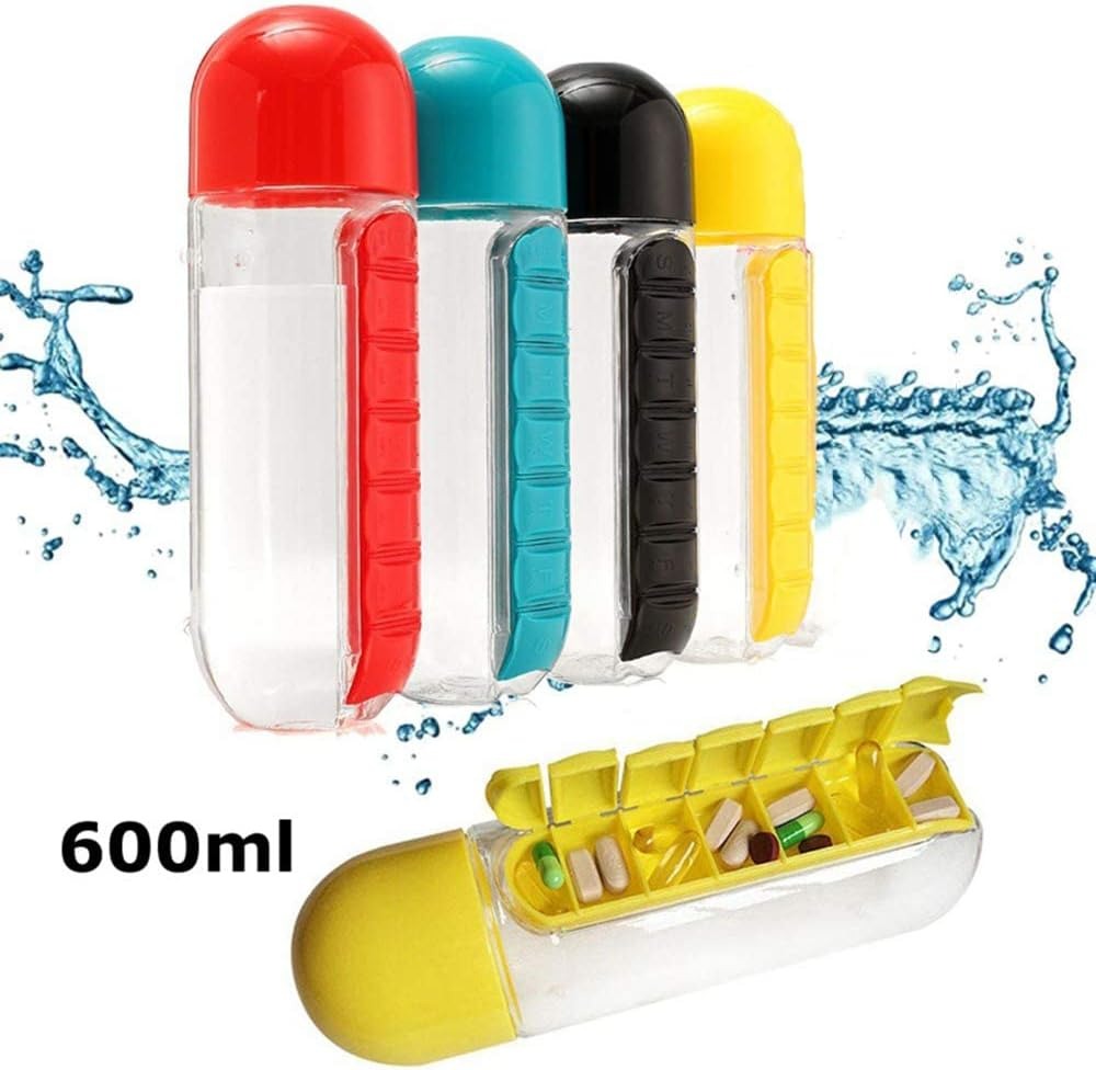 600ml 3-in-1 Portable Medication Dispenser Water Bottle